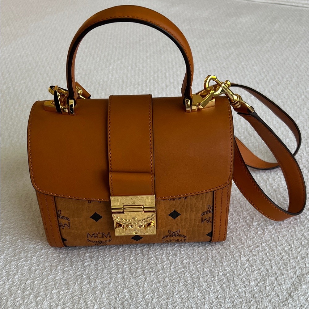 MCM Tan and Gold Crossbody Bag